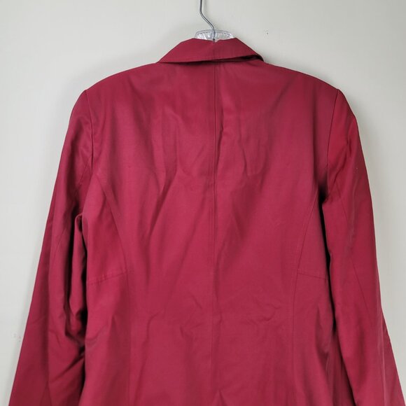 DKNY Wool Blend Trench Coat Women's Medium Red Ruffle Waterproof NWT - Picture 4 of 14